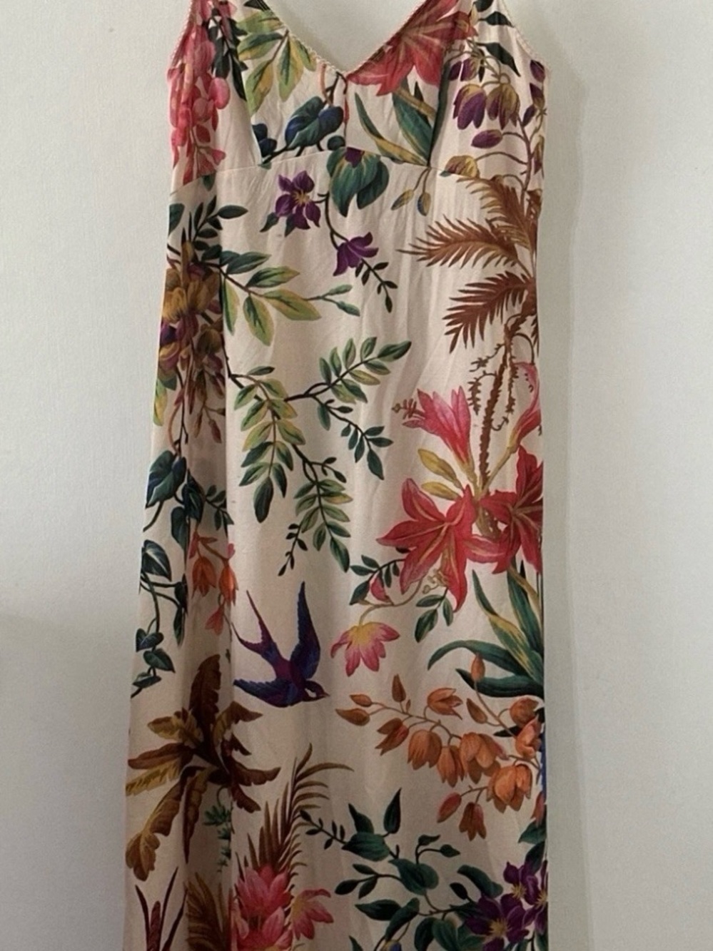 Zimmermann Cream Maxi Slip Skirt with Multicolor Tropical Floral Print